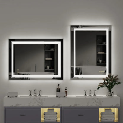 Badkamerspiegel - met LED - Spiegel - Badkamerspiegel met Verlichting - Anti-condens - Dimbaar - Backlit - 3 Lichtkleuren - Touch Bediening - IP44 Waterdicht - Hard-wired Wandmontage - 60x80cm