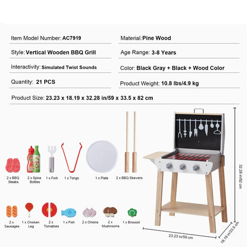 Barbecue BBQ Koken Keuken Speelgoed - Interactieve Grill Spelen - Voedsel Koken Speelset - Voor Kinderen Keuken Pretend Play - Simulatie Keuken Barbecue Speelgoed - Houten Grill Speelgoed Set