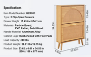 Shoe Rack - Shoe Cabinet - Modern Minimalist - 2 Folding Drawers - 60 x 16.8 x 87.7 cm - PVC Rattan - Wood Color
