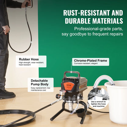Airless Verfspuit - Verfspuiten Electrisch - Verfspuitmachine - Hoge Druk 3000PSI - 750W - 7,6m/15m Slang - Handmatige Verfspuit - voor Binnen- en Buitenschilderwerk - met Kar - QUORE