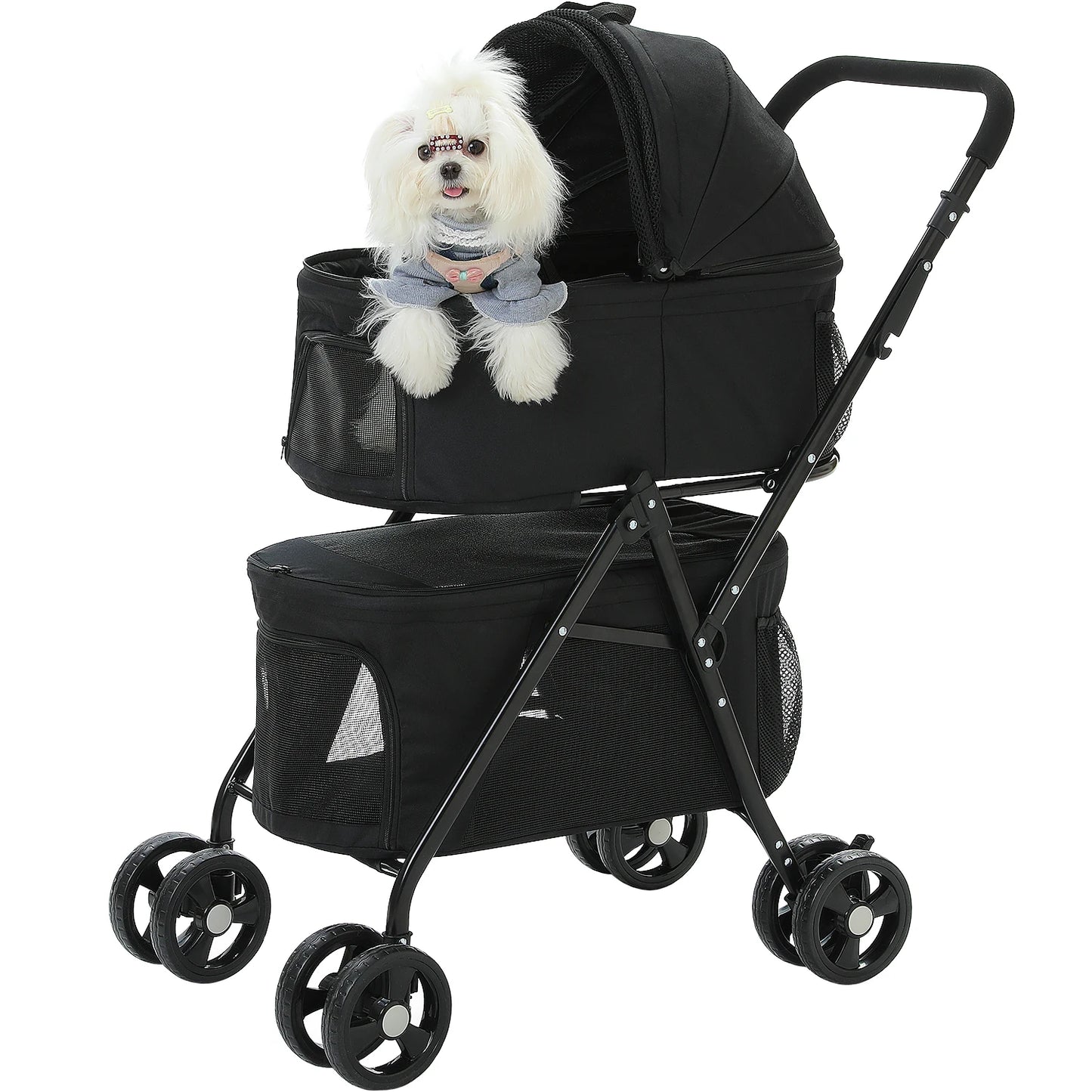 Double Pet Stroller for 2 Small Dogs or Cats Foldable Dog Stroller for Travel Walking Folding Cat Stroller with Safety Belt
