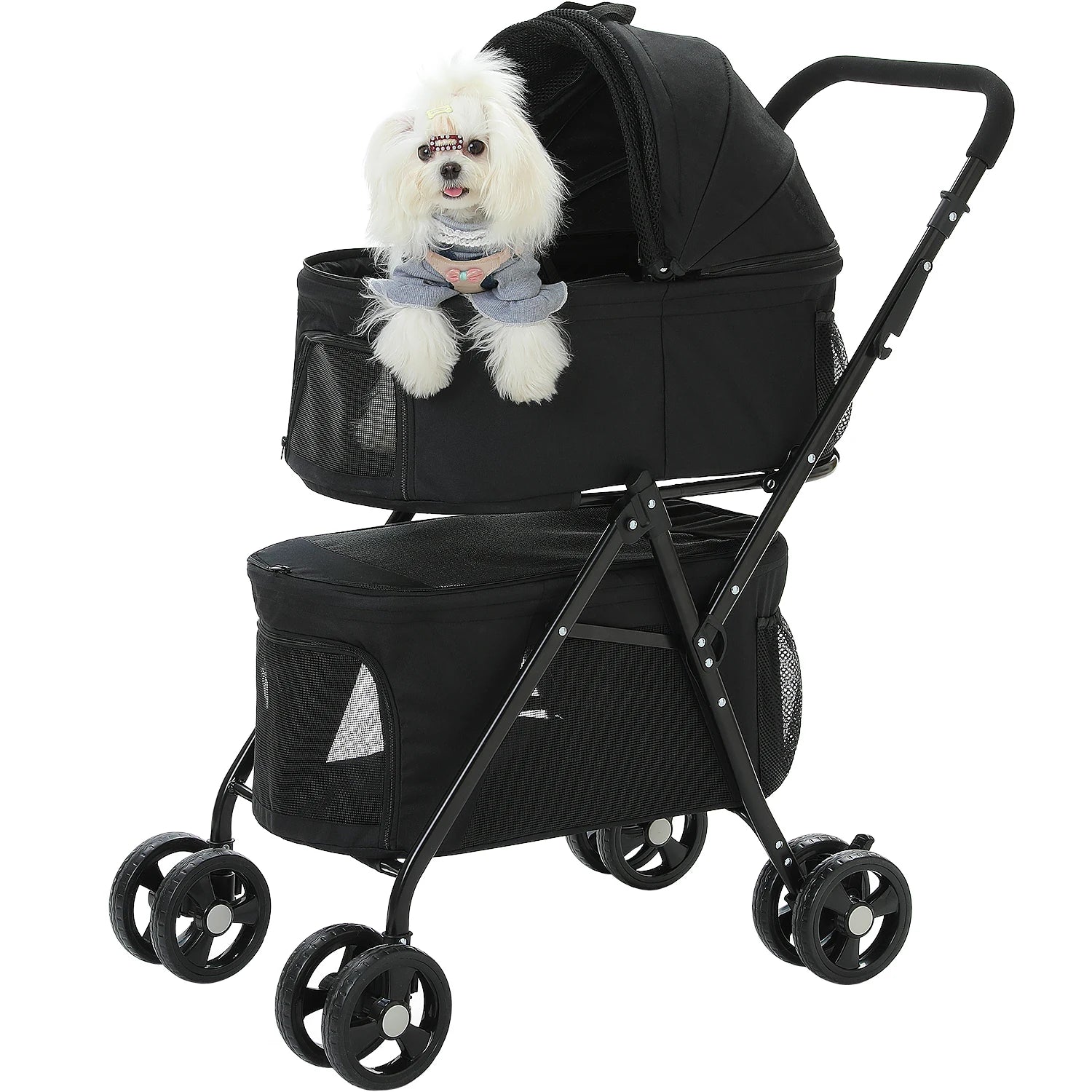 Double Pet Stroller for 2 Small Dogs or Cats Foldable Dog Stroller for Travel Walking Folding Cat Stroller with Safety Belt - QUORE