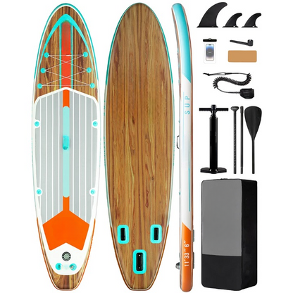 Opblaasbaar SUP-Board – Paddle Board – Stand Up Paddle – Waterdicht – Lichtgewicht – 335x84x15 Cm – Max Draagkracht 158 Kg - Houtkleur