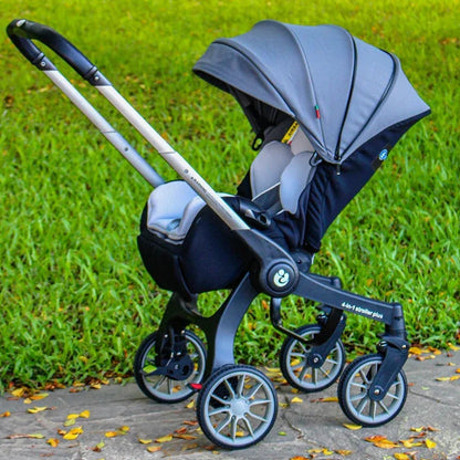 Kinderwagen - Buggy met Autostoel - Wandelwagen - 4-in-1 - Multifunctionele en Opvouwbare Reiswieg voor Pasgeborenen – Lichtgewicht Wandelwagen voor Reizen & Dagelijks Gebruik - Grijs