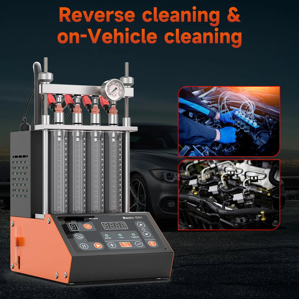 Brandstofinjector Reiniger En Tester – Injector Cleaner – Injector Tester – Ultrasone Reiniging – In-Veertuigreiniging – Meerdere Testfuncties – Voor 4-Cilinders