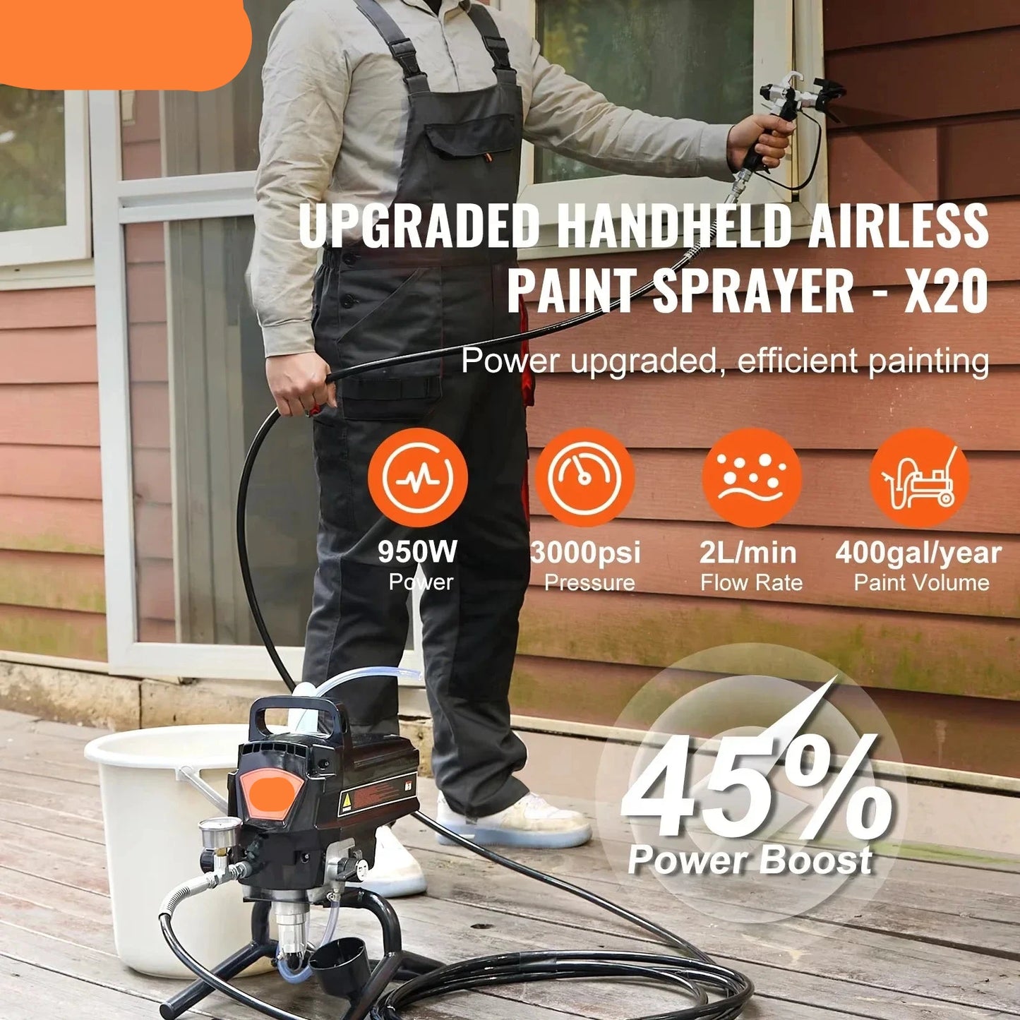 Airless Verfspuit - Verfspuiten Electrisch - Verfspuitmachine - 950W met Kar - 15 meter - 3000 PSI Hogedruk - Instelbare Snelheid - met Verlengstok - Verfspuit - voor Muren - Meubels - en Plafonds