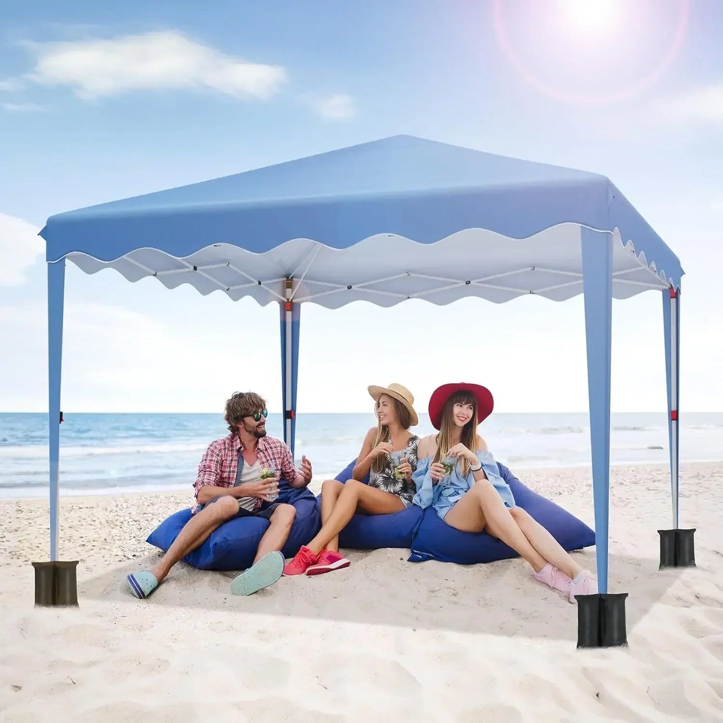 Partytent Opvouwbaar - Tuinpaviljoen - Easy Up Partytent - 3x3m - Pop Up Canopy - Zijwanden – Outdoor Winter Gazebo – Verstelbare - Hoogte Poten – Ramen - Draagtas - UV - Bescherming - Blauw - QUORE