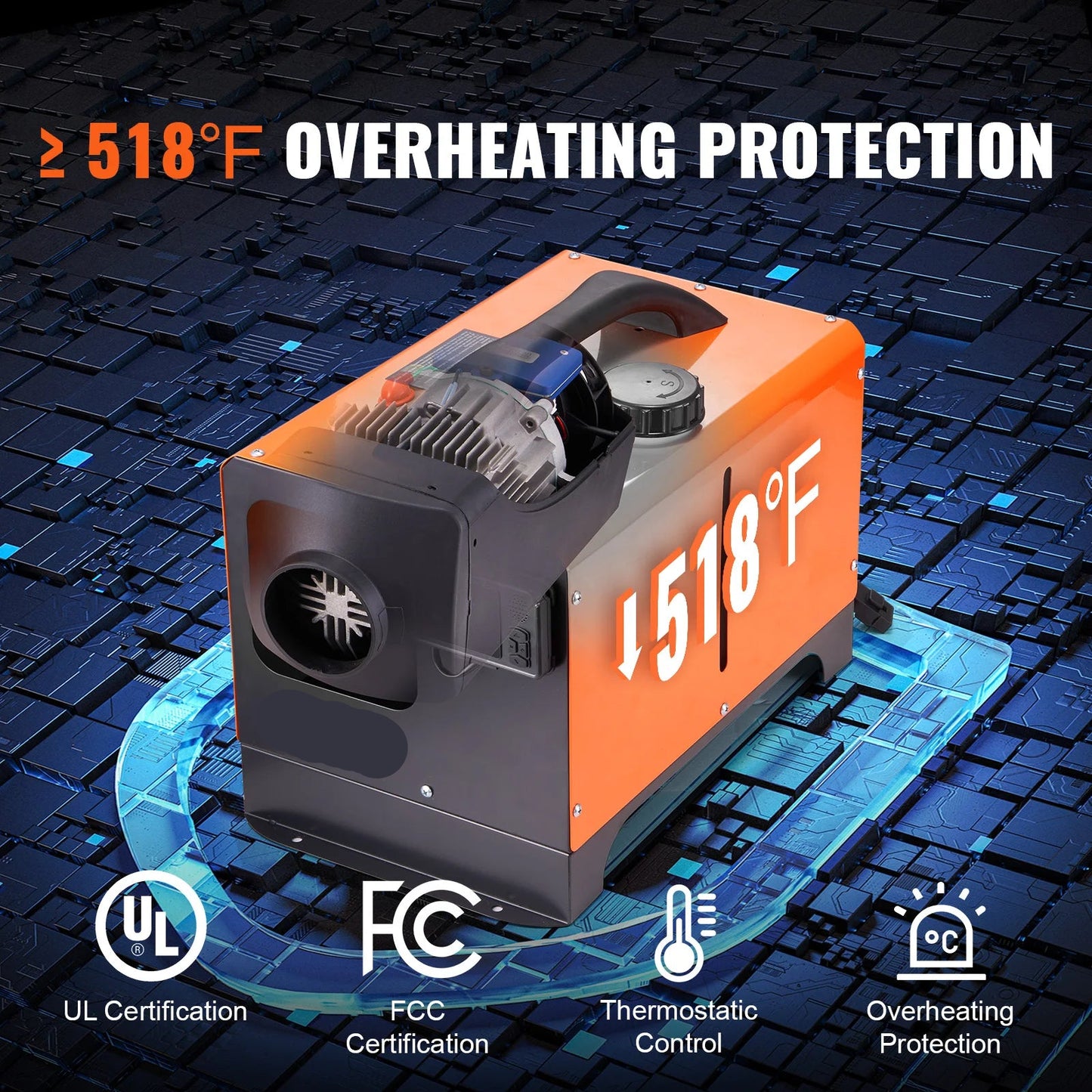 Luchtverwarmer - Standkachel - Alles-in-één - 12V - 8KW - Bluetooth & LCD-Scherm - Afstandsbediening - Draagbare Parkeerverwarming - voor Camper - Auto - Boot - Binnengebruik - Oranje