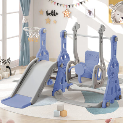 Kinder Speeltoestel - 4-in-1 - Speeltoestel - Schommel - Glijbaan - Basketbal - Klimladder - Binnen - Buiten - Blauw - 140 x 118 x 102 cm