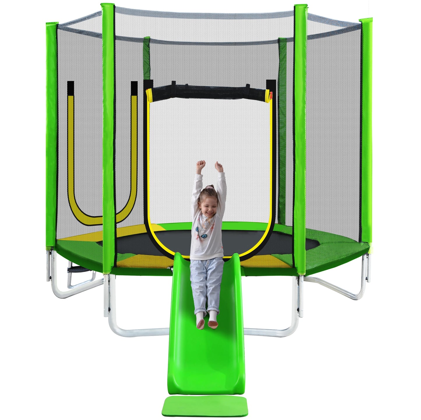 Trampoline – Springkussen – Speeltoestel – Klimrek – Glijbaan – Veiligheidsnet 360° – Robuust Gegalvaniseerd Staal