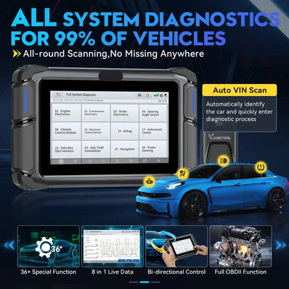Autodiagnosescanner – OBD2 Scanner – Voertuigdiagnose – Foutcode Uitlezer – Draadloos Bluetooth – 7 Inch Touchscreen