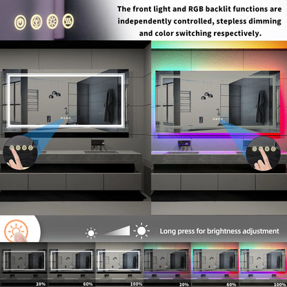 Badkamerspiegel - Badkamerspiegel met Verlichting - Smart Spiegel - LED Badkamerspiegel - 70x90cm - RGB Verlichting, Dimbaar, Anti-condens & Slimme Touch Bediening