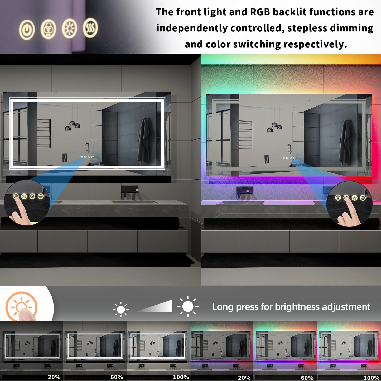 Badkamerspiegel - Badkamerspiegel met Verlichting - Smart Spiegel - LED Badkamerspiegel -  80x80cm - RGB Verlichting, Dimbaar, Anti-condens & Slimme Touch Bediening