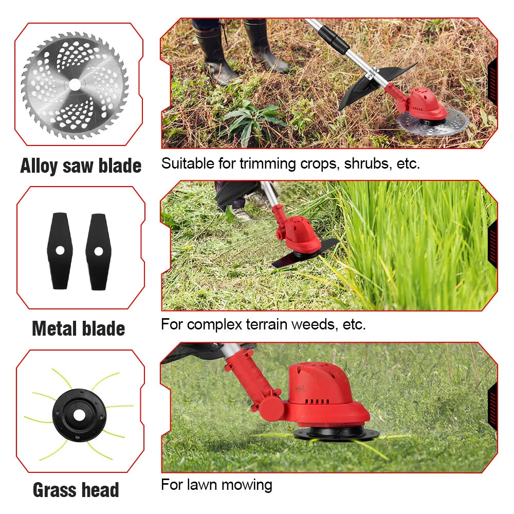 Grastrimmer - Grasmaaier - Grasmachine - Draadloze - 4000W - 36000RPM - Brushless Motor - Verstelbaar en Inklapbaar - Voor 21V/18V - 2 Batterij