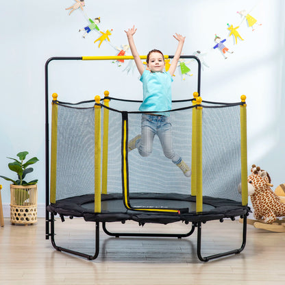 Kindertrek Trampoline Ø 140x120-140 cm met Veiligheidsnet - Schokdempers - Verstelbare Handgreep - Geschikt voor Binnen en Buiten - Zwart