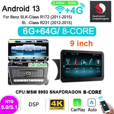 Autoradio – Car Radio – Multimedia Speler – 2-DIN Radio – Touchscreen – Android 13 – Snapdragon 8-Core Processor – Draadloze CarPlay