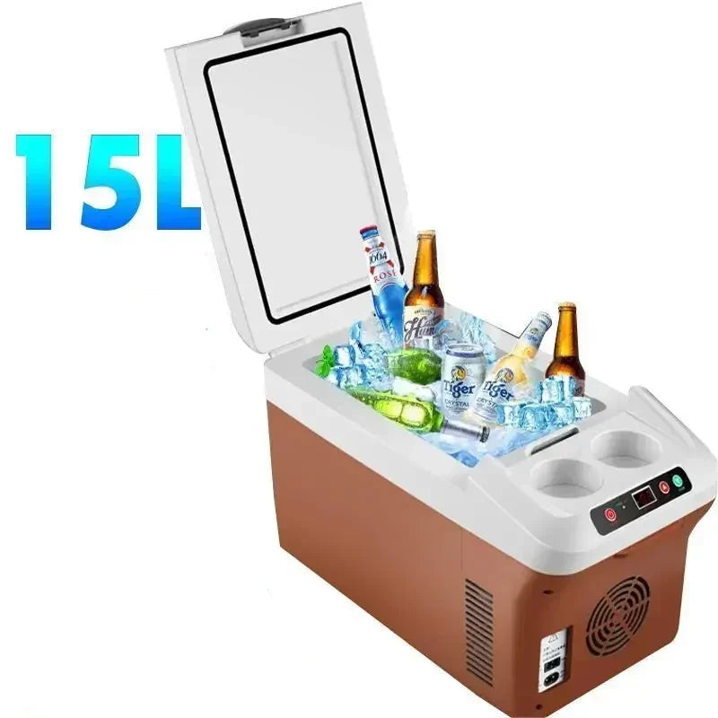 Mini Koelkast – Draagbare Koelbox – Camper Koelkast – Auto Koelkast – Mini Frigo - 15L – Koelen En Verwarmen – Stil <35 dB - Bruin