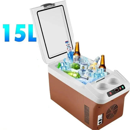 Mini Koelkast – Draagbare Koelbox – Camper Koelkast – Auto Koelkast – Mini Frigo - 15L – Koelen En Verwarmen – Stil <35 dB - Bruin