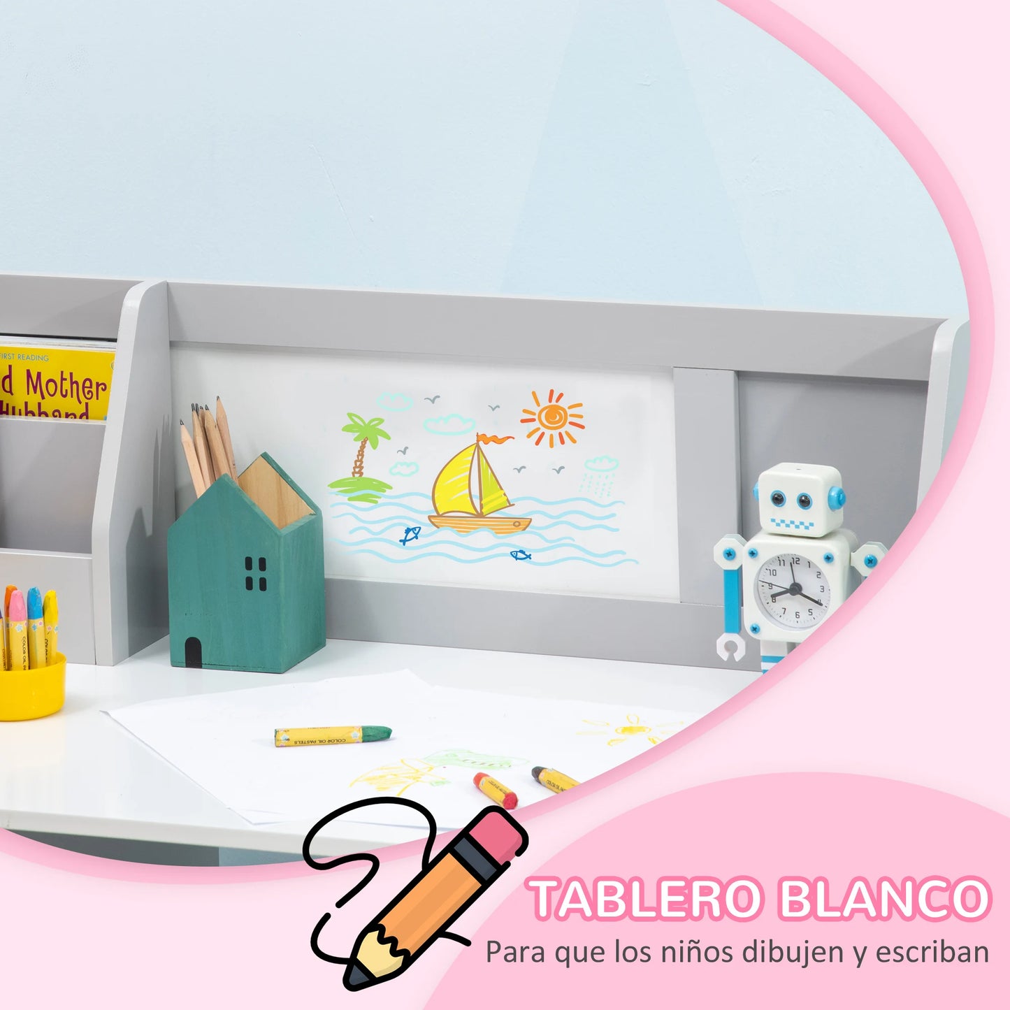 Kinderbureau – Kinderbureau Set – Kindertafel – Schrijftafel – Bureau Met Stoel – Whiteboard Werkblad – Afgeronde Hoeken Veilig Design