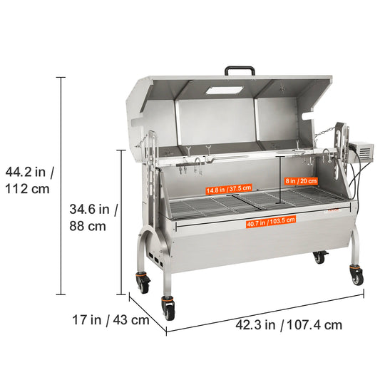 Electric BBQ Rotisserie Grill Kit - Grill Rotisserie Kit - 4RPM - Elektrische BBQ met Motor - RVS Automatische Grillset - Roestvrijstalen Zeskantige Spitstang - met Capuchon - BBQ heel Lamsvlees & Geit - Zilver - QUORE