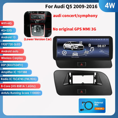 Hizpo AI Voice WIFI 4G-LTE Android 14Car Radio for Audi Q5 2009-2016 Multimedia Video Player GPS 2din BT Autoradio