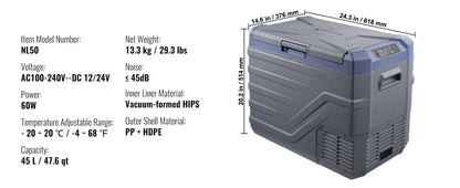 Auto Koelkast - Elektrische Koelbox - Koelbox - Mini Koelkast - 45L Capaciteit - 12/24V DC Compressor - Enkel & Dual-Zone - Bluetooth Temperatuurregeling - Draagbare - Geschikt voor Outdoor Camping & RV