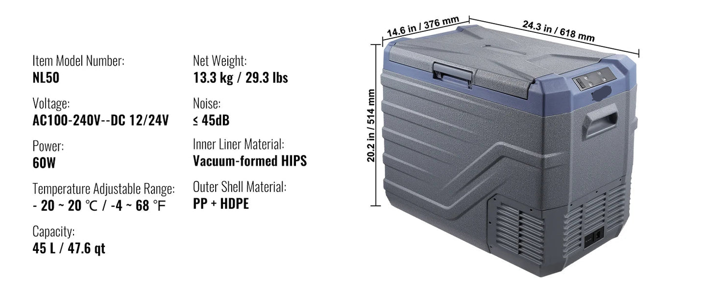Draagbare Autokoelkast - Compressor Koelbox - Minikoelkast - Koelbox Auto - Elektrische Koelbox - Bluetooth & LCD - 12/24V DC 110-240V - Voor Auto - Camper en Boot - 13.3kg Gewicht