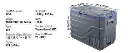 Draagbare Autokoelkast - Compressor Koelbox - Minikoelkast - Koelbox Auto - Elektrische Koelbox - Bluetooth & LCD - 12/24V DC 110-240V - Voor Auto - Camper en Boot - 13.3kg Gewicht