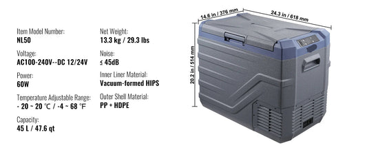 Draagbare Autokoelkast - Compressor Koelbox - Minikoelkast - Koelbox Auto - Elektrische Koelbox - Bluetooth & LCD - 12/24V DC 110-240V - Voor Auto - Camper en Boot - 13.3kg Gewicht