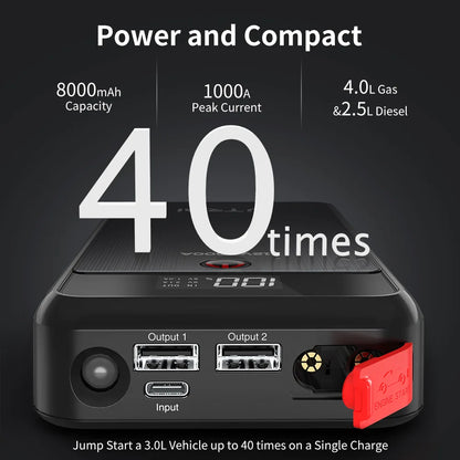 Utrai - JS-Air - Car Jumpstarter - Jumper Cables - Jump Starter - 1000A - 12V - Jumpstarters - Powerbank 8000mAh - Black