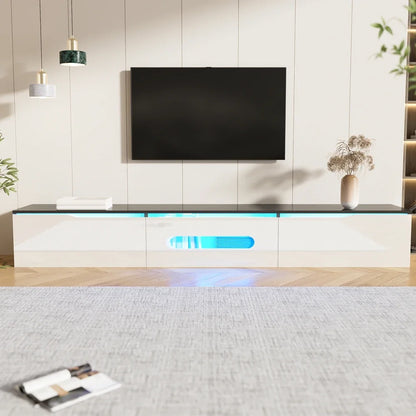 Zwart-wit TV-meubel – Tv-kast – Tv-bord – Wandmeubel – Zwevend Tv-meubel – 180 cm breed – 16-kleuren LED verlichting via app