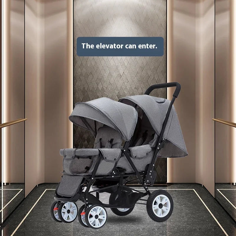 Duo Kinderwagen - Duo Buggy - Dubbele Buggy - Opvouwbare -  Verstelbare Rugleuning - Regenhoes - 72 × 42 × 97 cm - Blauw - QUORE