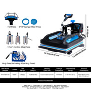 8-in-1 Hittepers Machine - 12x15" Digitale Transferpers - 360° Rotatie - Sublimatie voor T-shirts, Mok, Hoed & Meer - Zwart