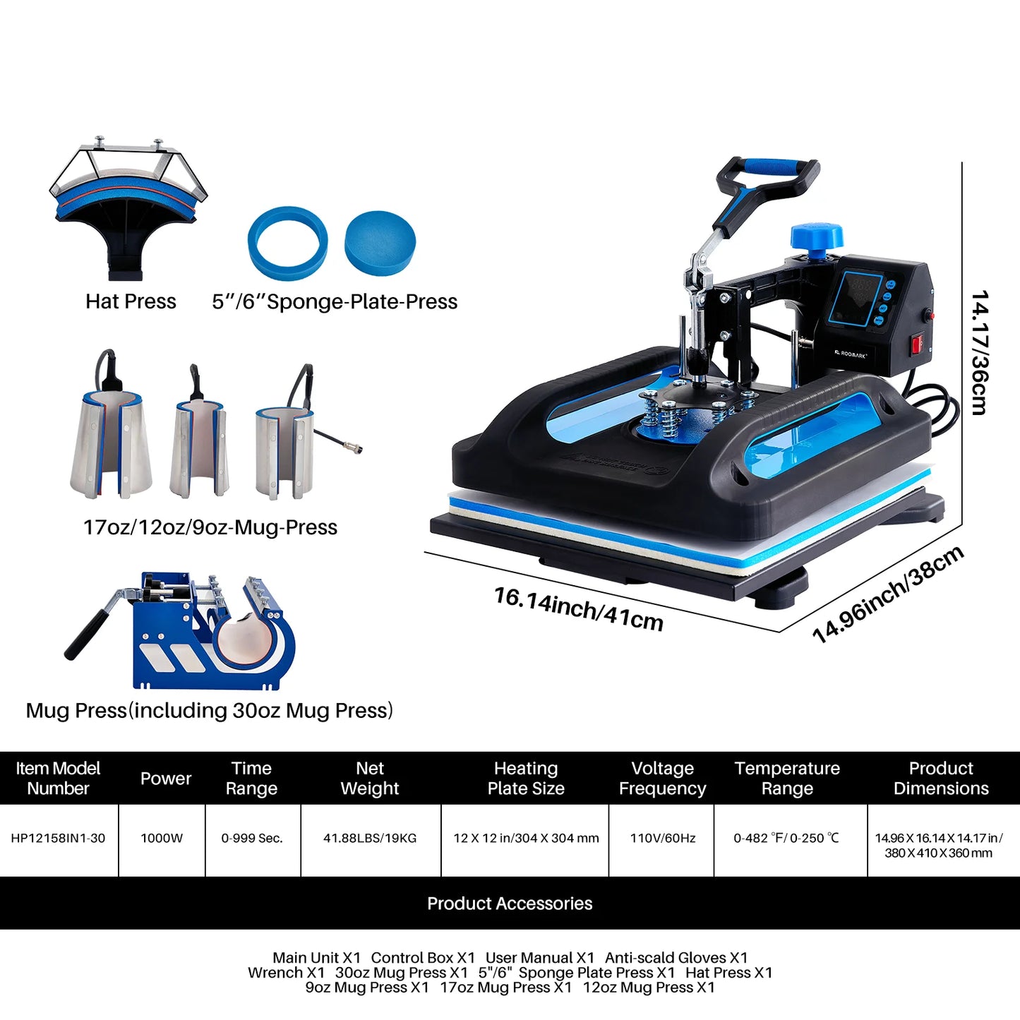 8-in-1 Hittepersmachine - 12x15 Inch - 360° Draaibaar - Digitale Sublimatie Transferpers voor Mokken, T-shirts & Meer - Zwart