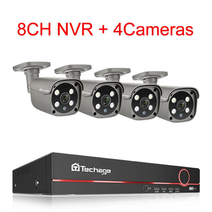 Techage 8CH 5MP HD POE CCTV Security Camera System Home Video Surveillance NVR Kit Face Detection Outdoor IP Camera Set Xmeye - QUORE