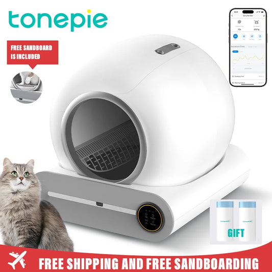 Slimme Kattenbak – Zelfreinigende Bak – Automatische Kattenbak – App Bediening – Geurcontrole – 65L Binnenruimte – Ionische Luchtreiniger