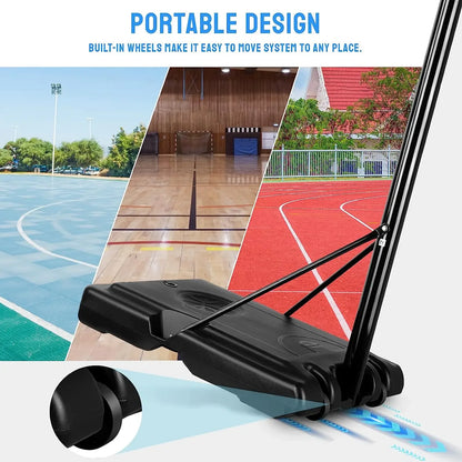 Mobiele Basketbalring – Verstelbare Basketbalring – Basketbalring Met Wielen – Basketbalhoepel – Basketbalstandaard – Verstelbare Hoogte 230-304 cm – Weerbestendig Stalen Frame - Wit - QUORE