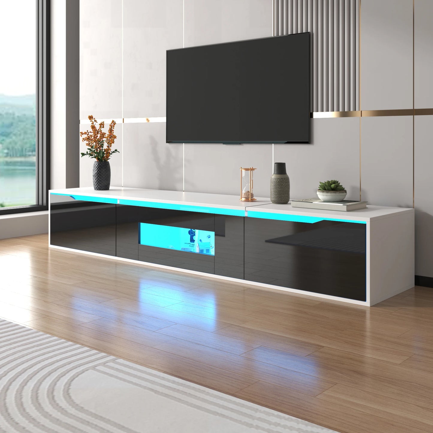 TV-Kast – Meubel – Woonkamermeubel – TV-Meubel – Hoogglans Zwart-Wit – Instelbare LED-Verlichting – Flexibele Plaatsing - 180 x 30 x 35 cm - Wit & Zwart