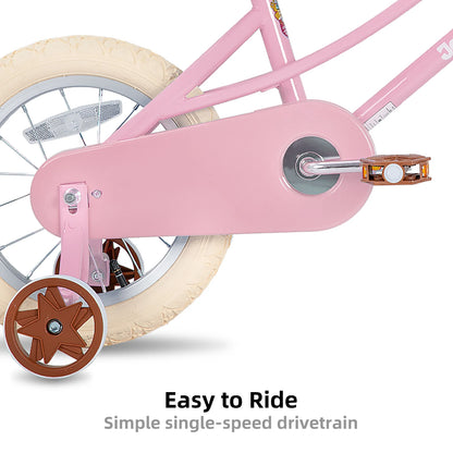 Kinderfiets - Loopfiets - Kleuterfiets - Meisjesfiets - met Trainingswiel - Mandje - Kickstand - Bel - Stalen Frame - Retro Stijl - Fiets voor 2-12 Jaar - Wit - 12inch