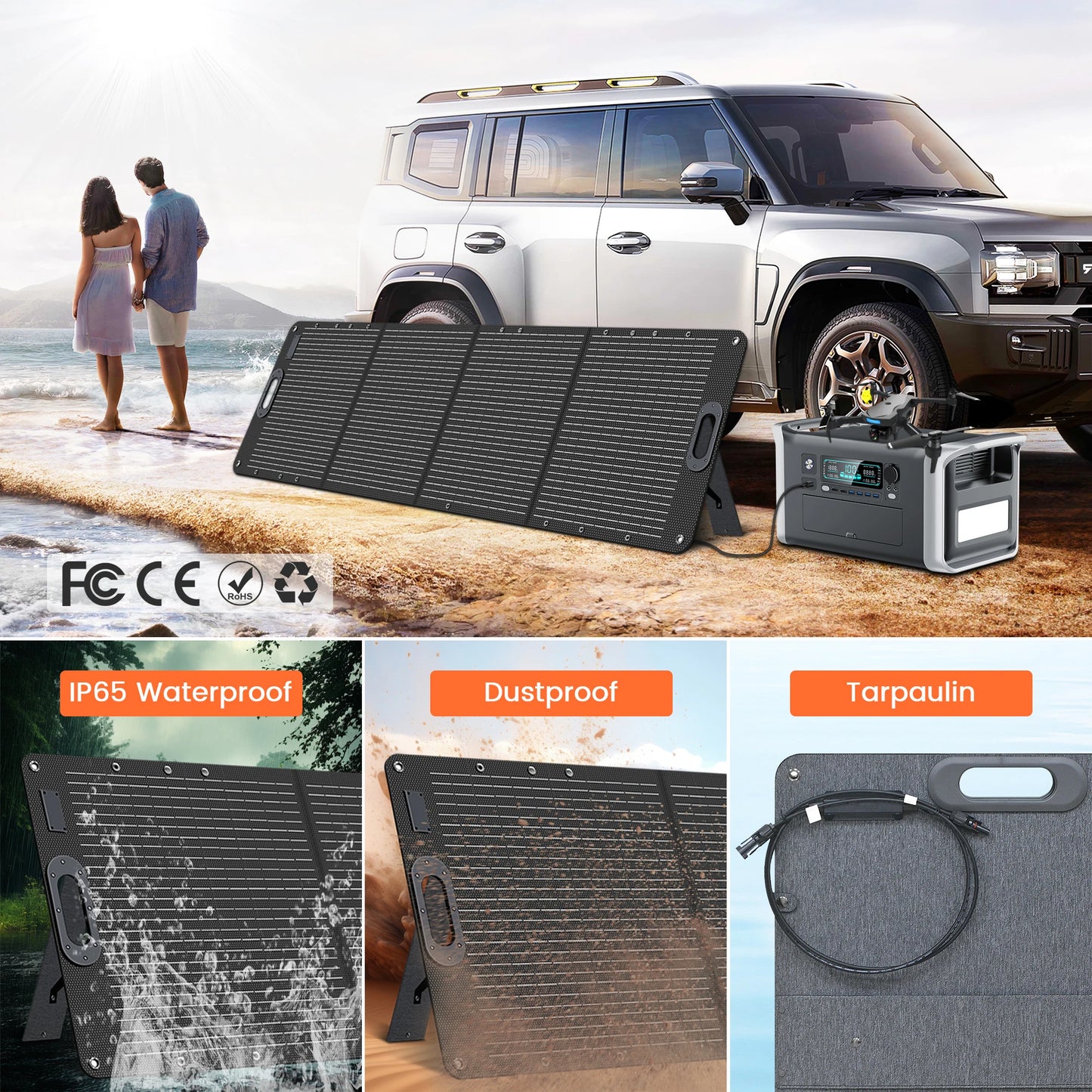 Zonnepaneel - Monokristallijn - Zonnepanelen - ETFE - Flexibel - 200W - Camping - Draagbaar - Vouwbaar Zonnepaneel Kit - voor Reizen - Telefoon - Boot - RV 20.5V