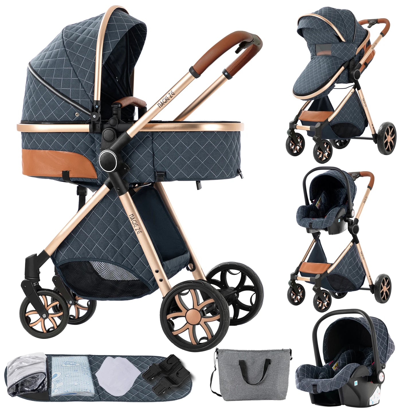 Baby High Landscape Lightweight Prams 3-in-1 Baby Stroller Travel System Carriages for Newborns Pushichair Car Seat Stroller