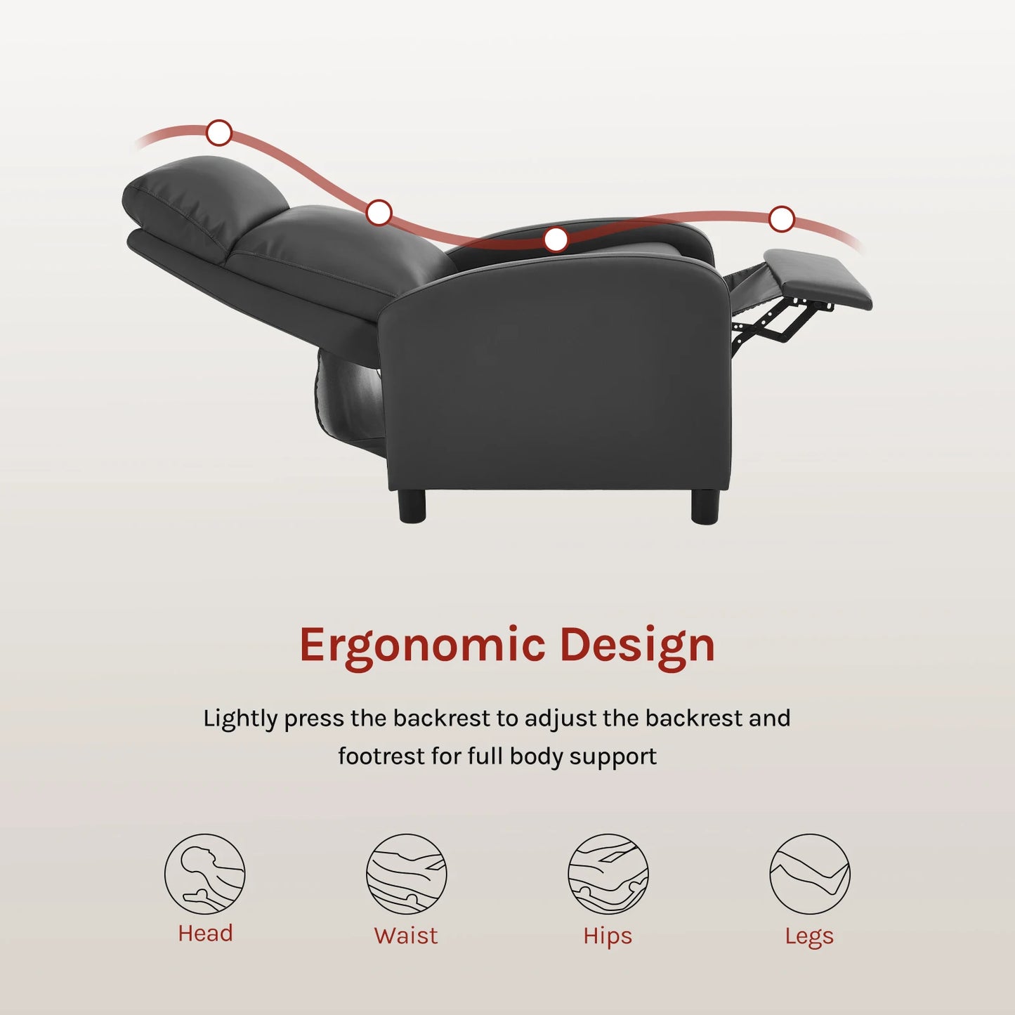 Ergonomische Relaxstoel - Fauteuil -  Ligbed - Schommelstoel - Relaxfauteuil - Verstelbare Lounge Chair voor Woonkamer & Slaapkamer - Zwart Leer