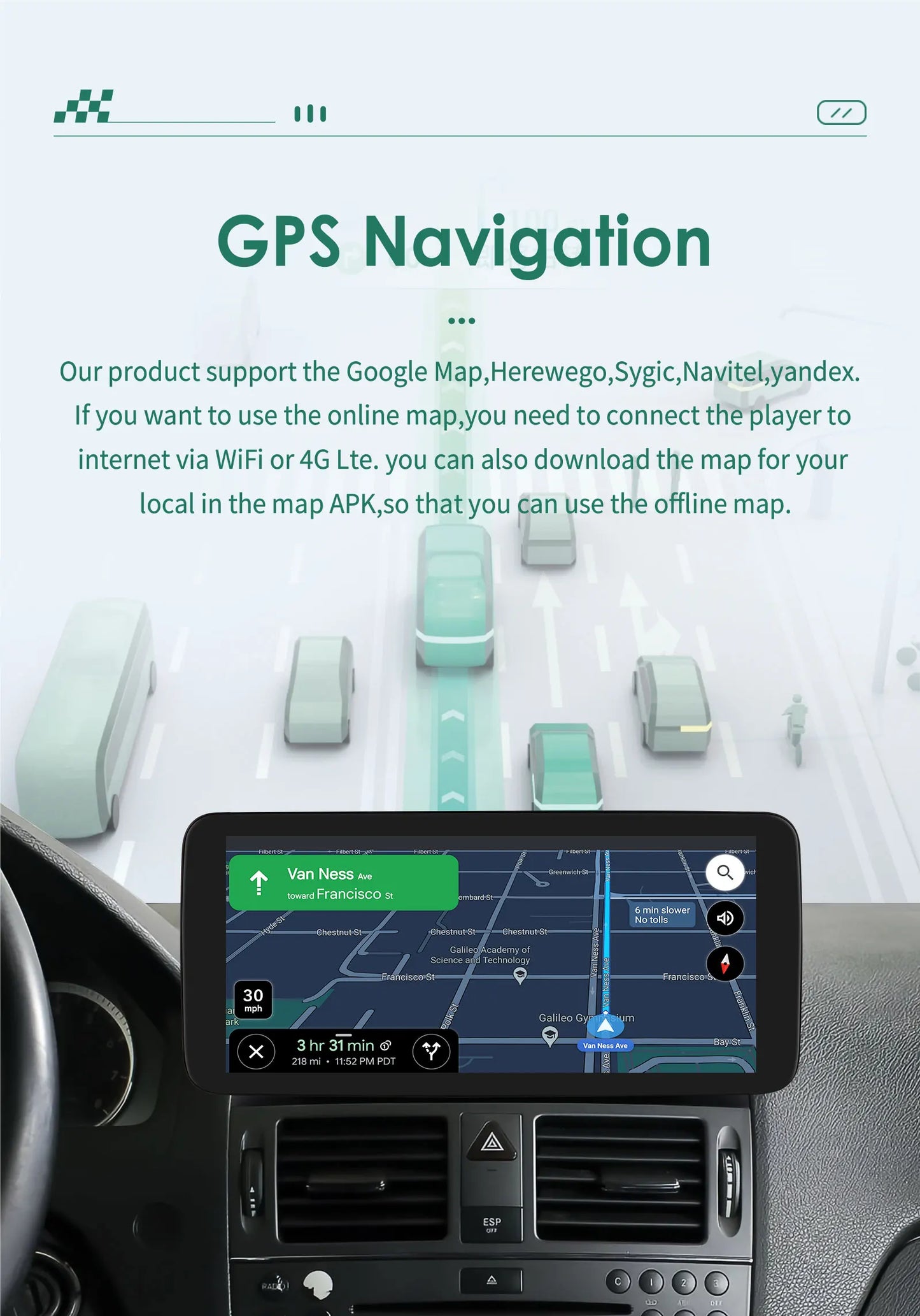 10,25" Autoradio – Multimediaspeler – Navigatiesysteem – Carplay Radio – Android 13 Systeem – 6GB RAM – 45W x4 Vermogen