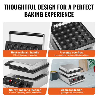 Mini-Pannenkoekenmaker – Mini-Wafelijzer – Dorayaki Maker – Kleine Pannenkoekenmachine – 25 Bakvormpjes – 500W Vermogen – Temperatuurinstelbaar