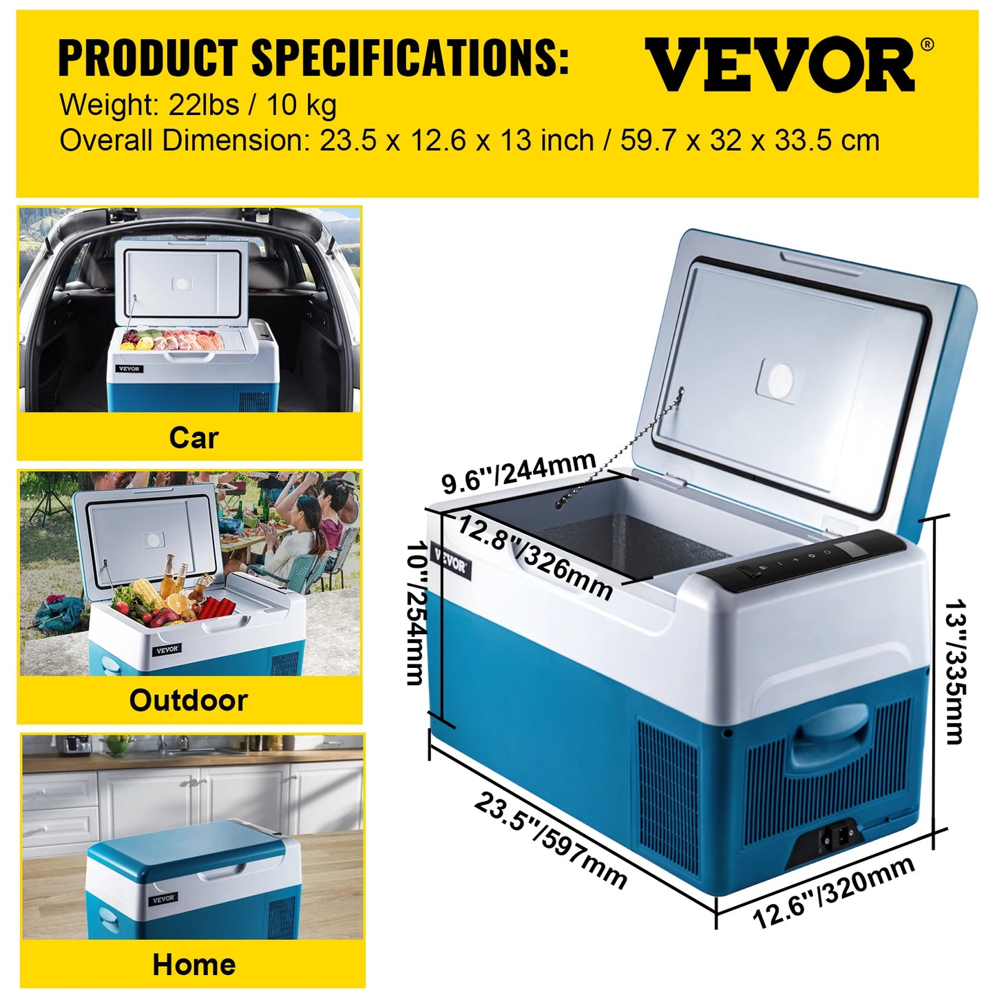Auto koelkast -  Draagbare kleine -  Koelkast diepvriezer - Mini elektrische -  Koeler voor het rijden reizen vissen outdoor - 22L compressor - Blauw