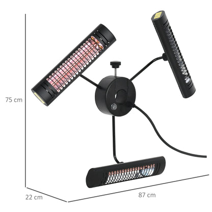 Terrasverwarmer – Terrasheater – Elektrische Heater – Infrarood Verwarming – Buitenverwarmer – 2x 1000W Vermogen – Aluminium Behuizing - QUORE