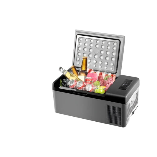 Mini koelkast - Mini koelkast voor drankjes - Mini auto koelkast - Draagbare koelbox voor kamperen - 15L - 12V/24V DC - 110-240V AC - 45W - Grijs