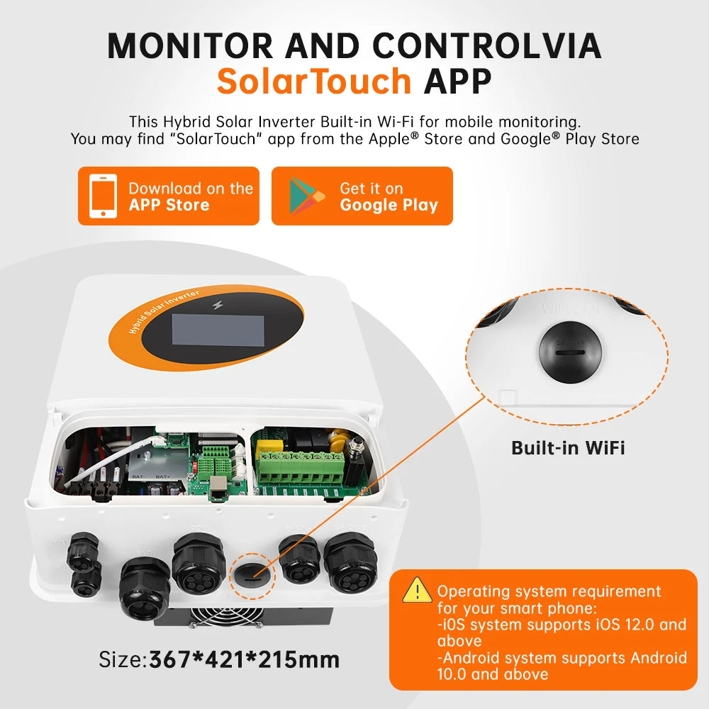 Hybride Zonne-Omvormer – Solar Omvormer – Zonnestroom Omvormer – Off-Grid Omvormer – Netgekoppelde Omvormer – 6KW 48V Variant – Dual Mppt 135A – Ingebouwde WiFi & IP65 Bescherming
