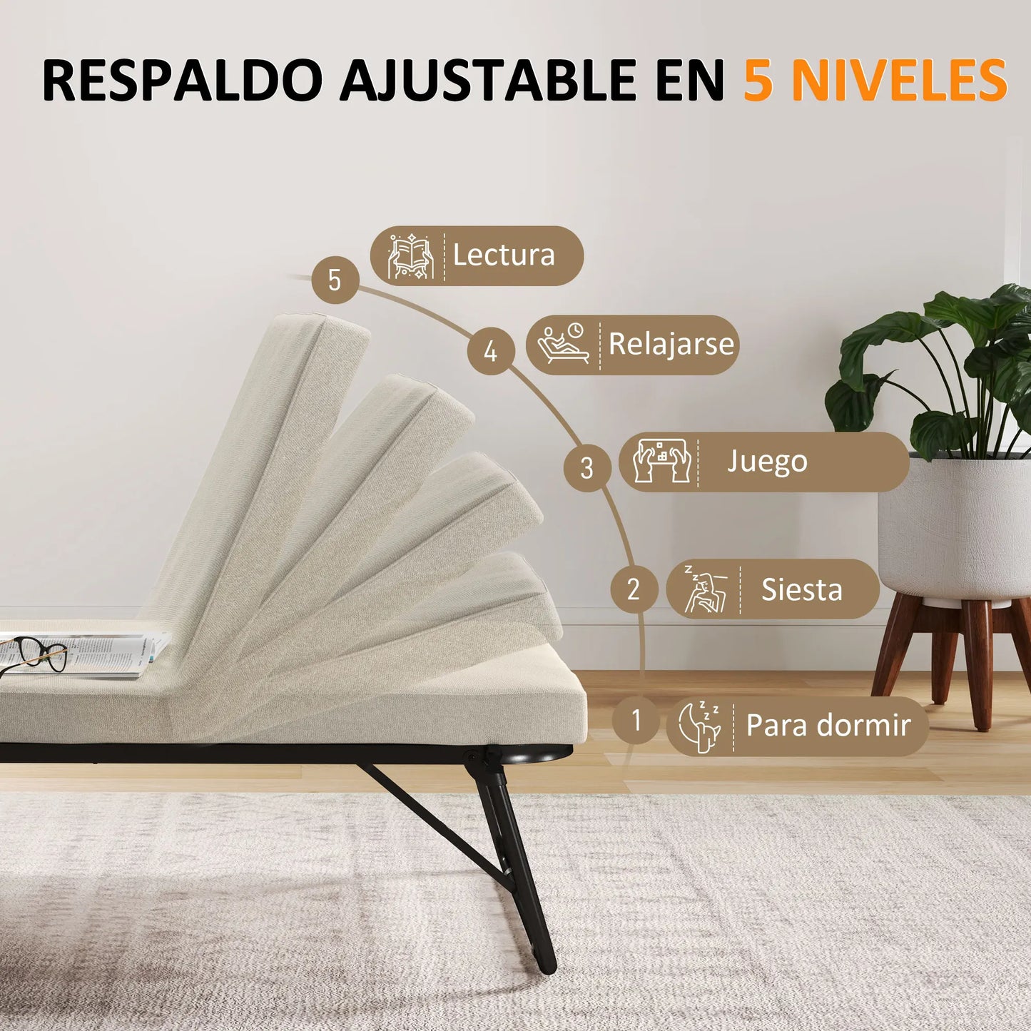 Opvouwbaar Bed – Vouwbed – Opklapbed – Logeerbed – Eenpersoonsbed – Verstelbare Rugleuning 5 Standen – Hoogwaardig Schuimmatras 7 cm