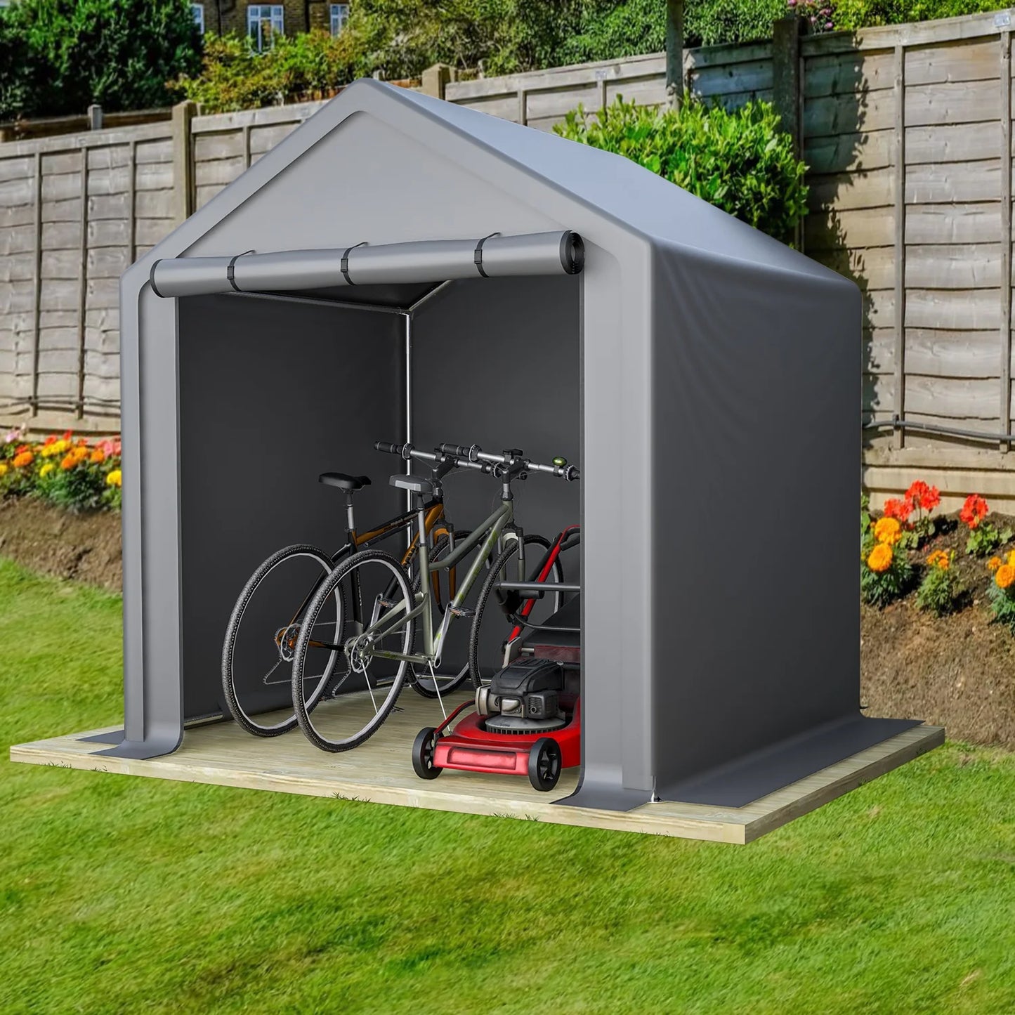 Fietsenstalling – Fietsberging – Tuinschuur – Opbergschuur – Fietsenhok – Gegalvaniseerd Stalen Frame – Waterdichte PE Hoes 190x170x200 cm – Donkergrijs